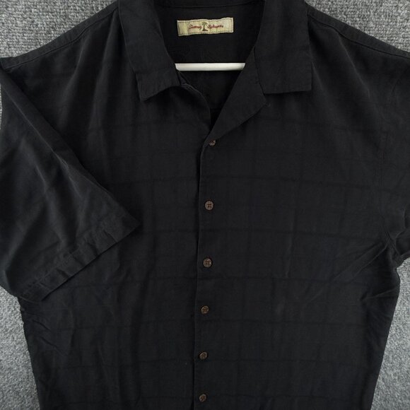 Tommy Bahama Check Short Sleeve Large Silk Black Beach Shirt Casual Button Up - Picture 1 of 14